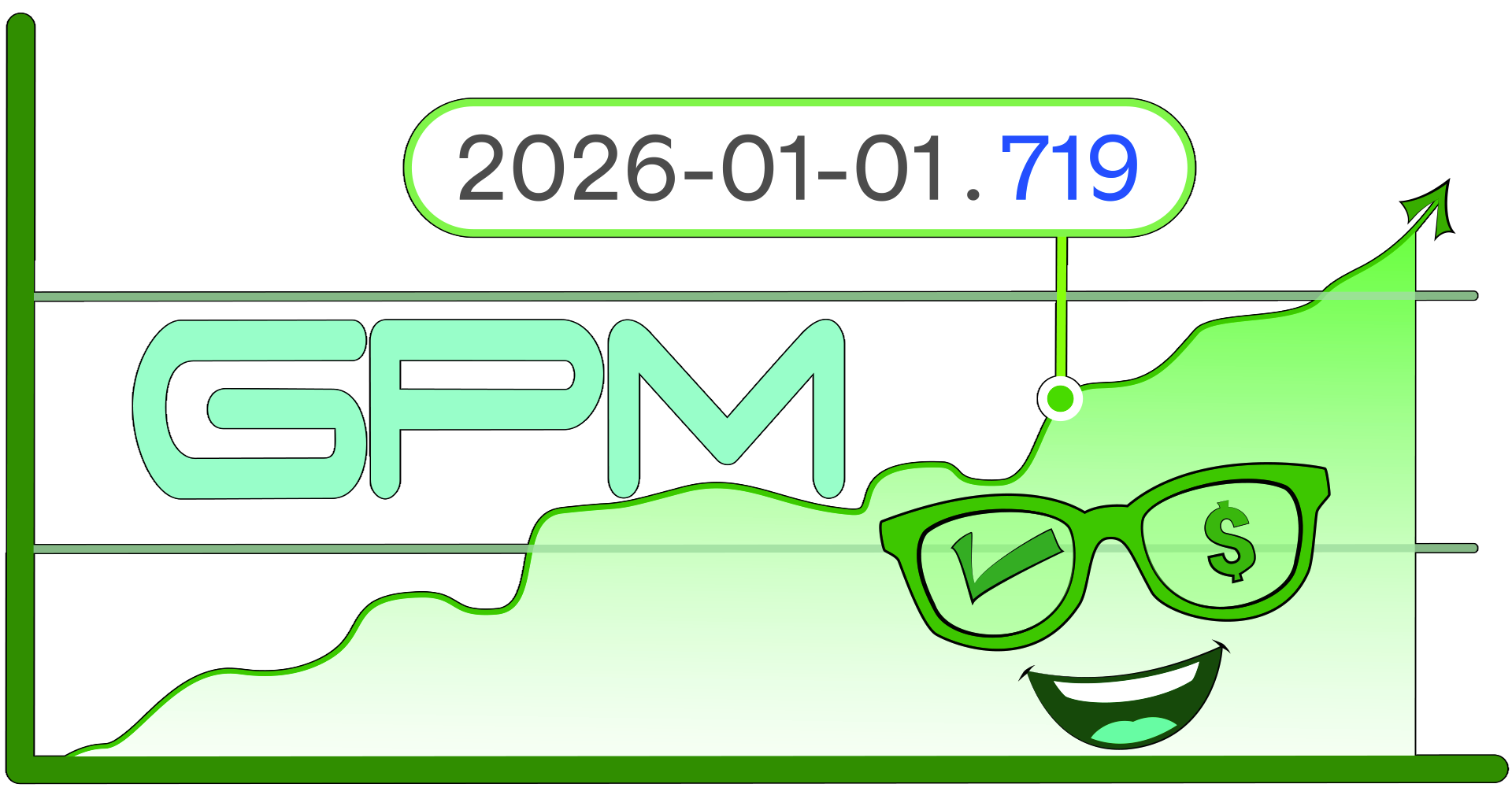 Graphical representation of GPM with a date and dollar sign symbol, on a white background.